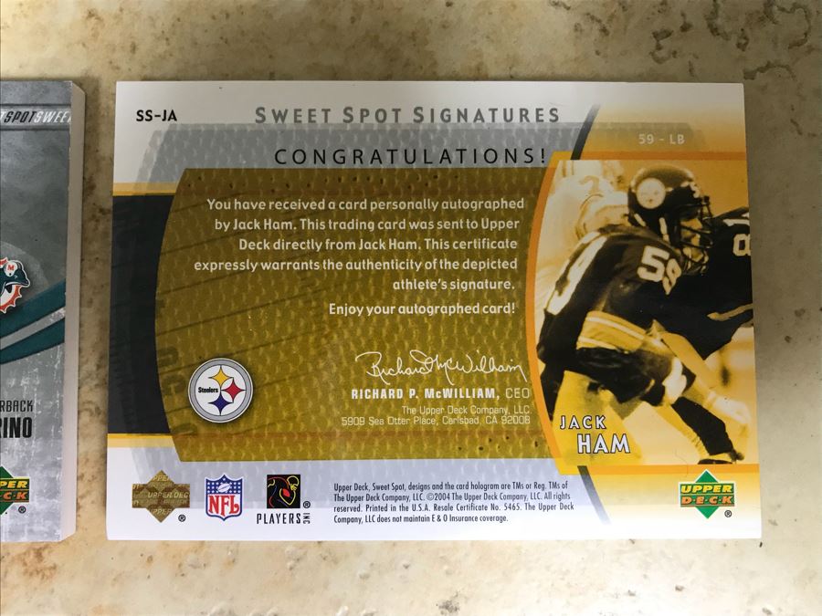 Pair Of Upper Deck Signed Football Cards Dan Marino And Jack Ham [Photo 7]