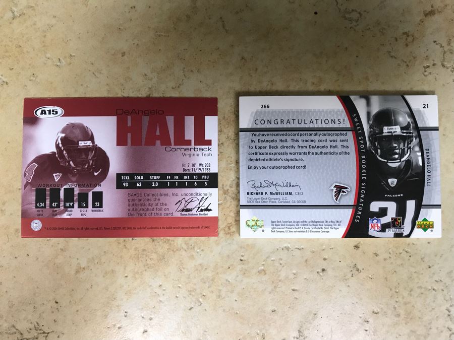 Pair Of Signed Football Cards DeAngelo Hall 2004 SAGE Virginia Tech And 2004 Upper Deck Limited Edition [Photo 5]