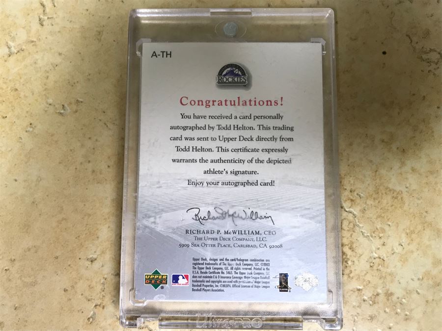 2003 Upper Deck Signed Baseball Card Todd Helton [Photo 3]