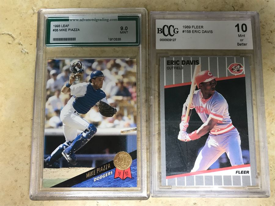 1993 Leaf Graded 9.0 Baseball Card Mike Piazza And 1989 Fleer Graded 10 Baseball Card Eric Davis [Photo 1]