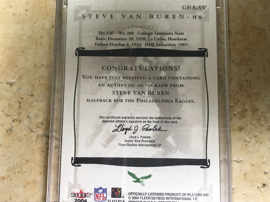 2004 Fleer Signed Football Card Steve Van Buren [Photo 4]