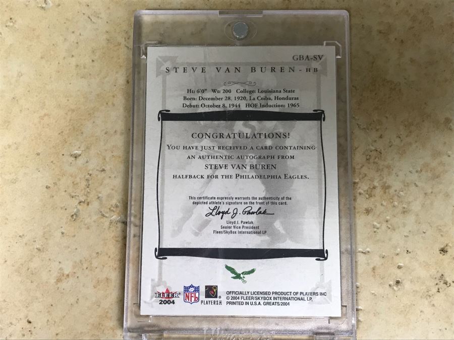 2004 Fleer Signed Football Card Steve Van Buren [Photo 3]