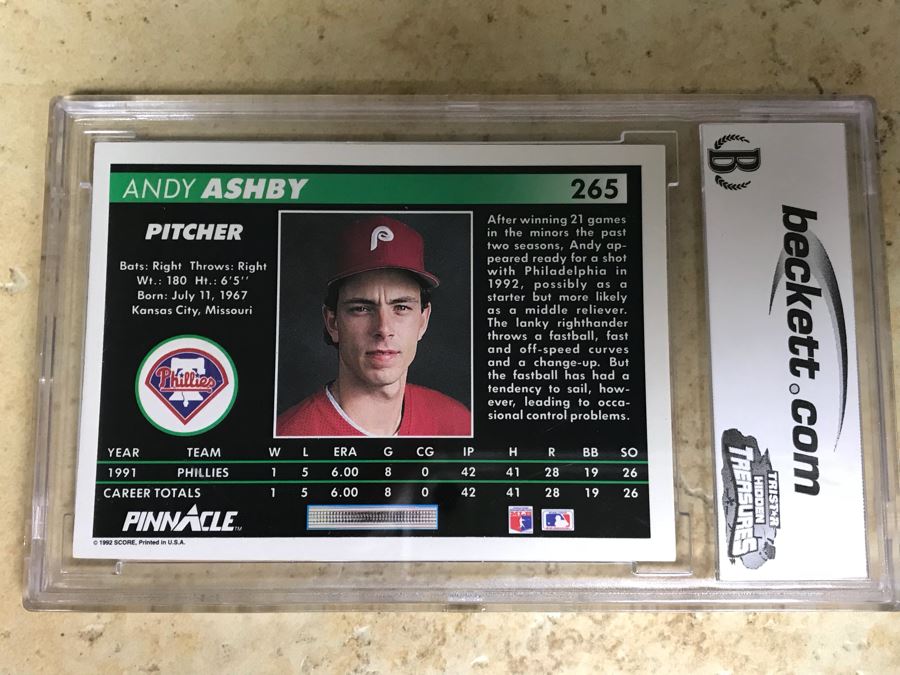 1992 Pinnacle Graded 10 Baseball Card Andy Ashby [Photo 4]
