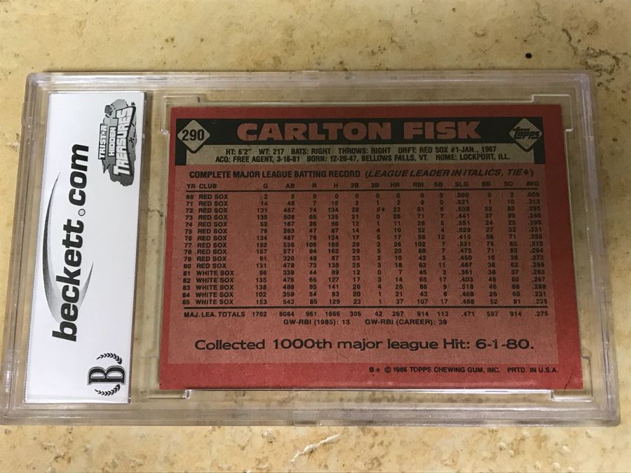 1986 Topps Graded 10 Baseball Card Carlton Fisk [Photo 4]