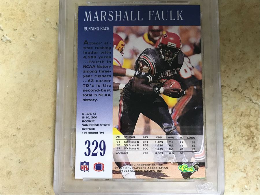 1994 Classic Pro-Line Graded 10 Rookie Card Marshall Faulk [Photo 6]