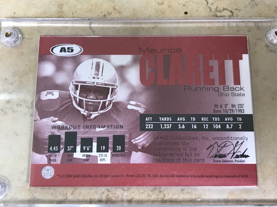 2004 SAGE Signed Football Card Maurice Clarett Ohio State Limited Edition [Photo 3]