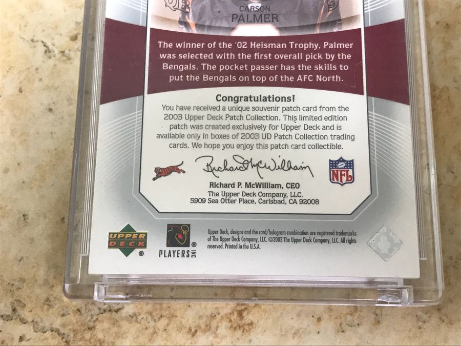 2003 Upper Deck Football Card Patch Collection Rookie Card Carson Palmer [Photo 4]