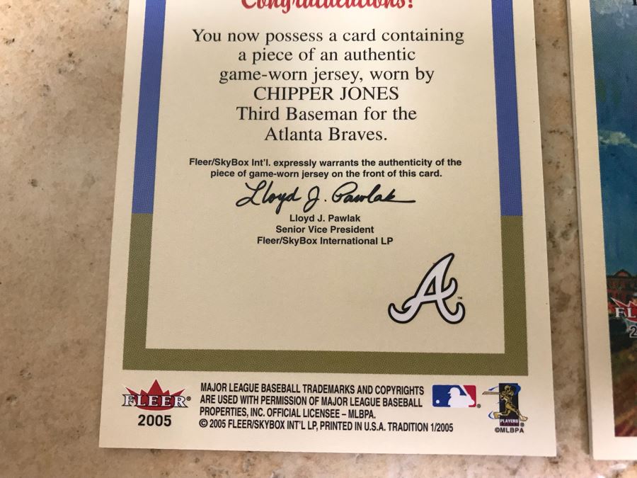 2005 Fleer Game-Worn Jersey Baseball Card Of Chipper Jones And Piece Of Game-Used Bat Baseball Card Of Kaz Matsui [Photo 7]