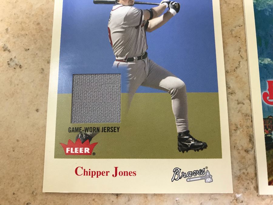 2005 Fleer Game-Worn Jersey Baseball Card Of Chipper Jones And Piece Of Game-Used Bat Baseball Card Of Kaz Matsui [Photo 3]