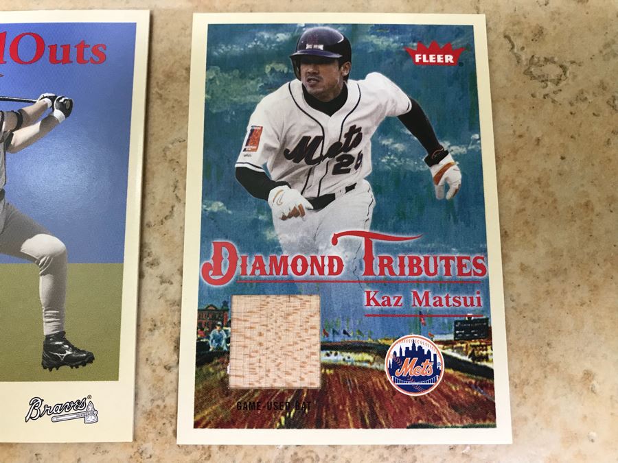 2005 Fleer Game-Worn Jersey Baseball Card Of Chipper Jones And Piece Of Game-Used Bat Baseball Card Of Kaz Matsui [Photo 4]