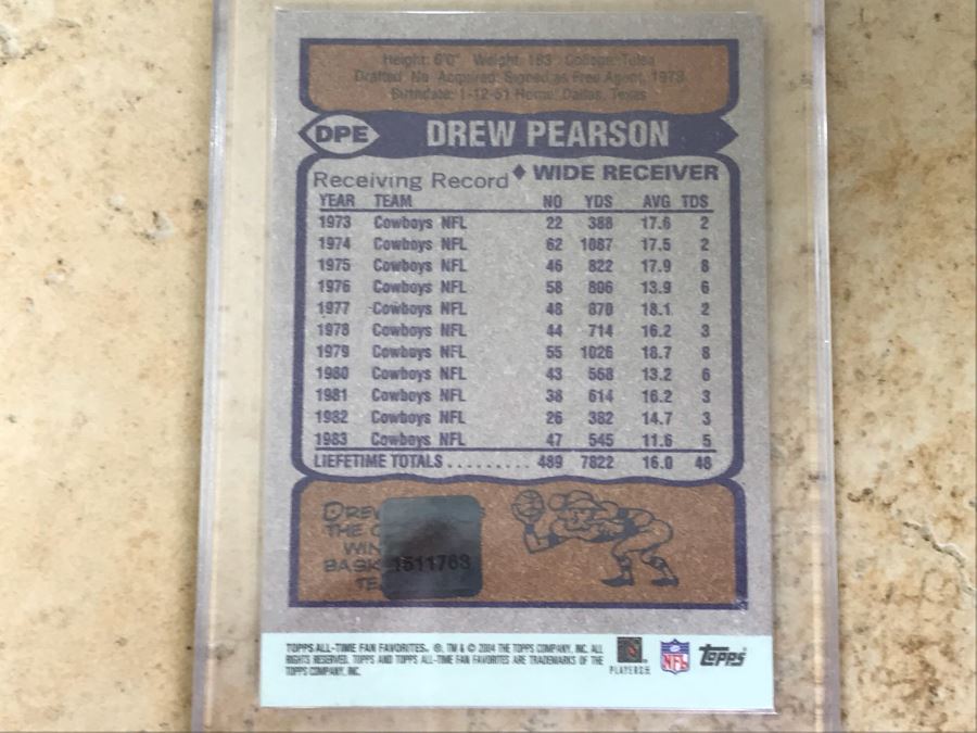 2004 Topps Signed Football Card Drew Pearson [Photo 4]