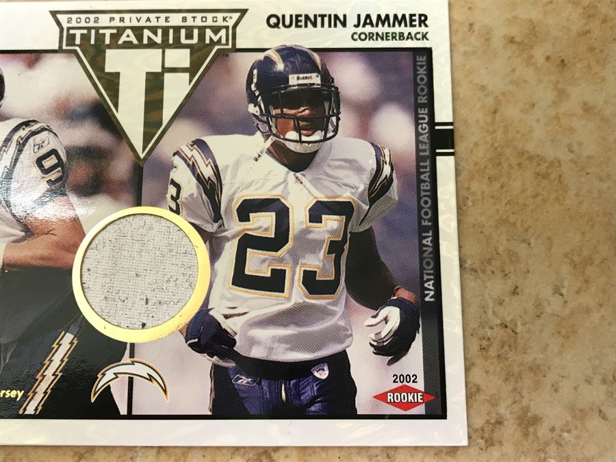 2002 Private Stock Drew Brees Game-Worn Jersey And Quentin Jammer Rookie Football Card [Photo 3]