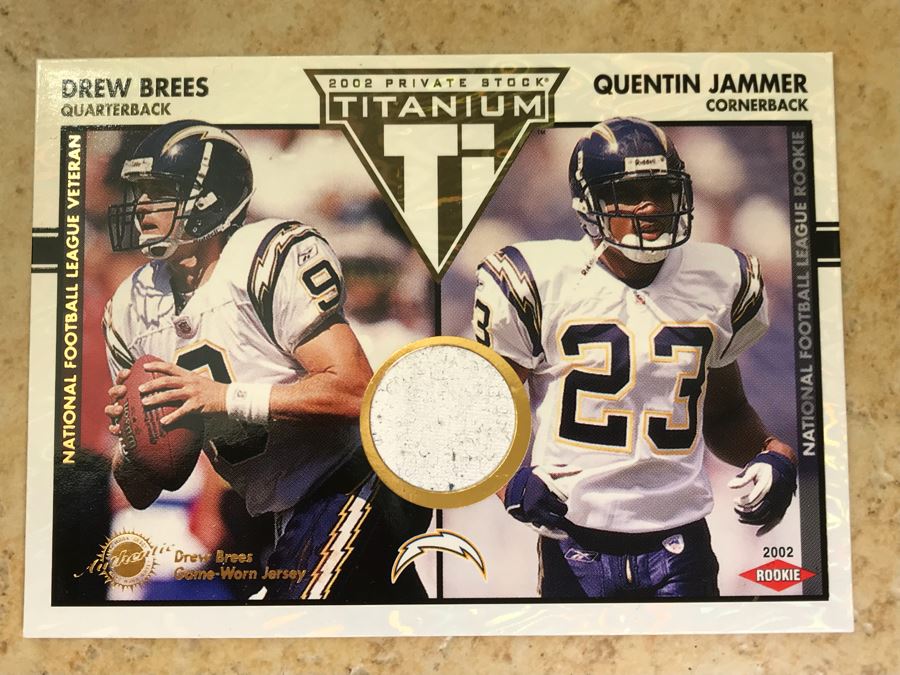 2002 Private Stock Drew Brees Game-Worn Jersey And Quentin Jammer Rookie Football Card [Photo 1]