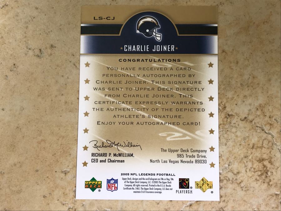 2005 Upper Deck Signed Football Card Charlie Joiner [Photo 4]