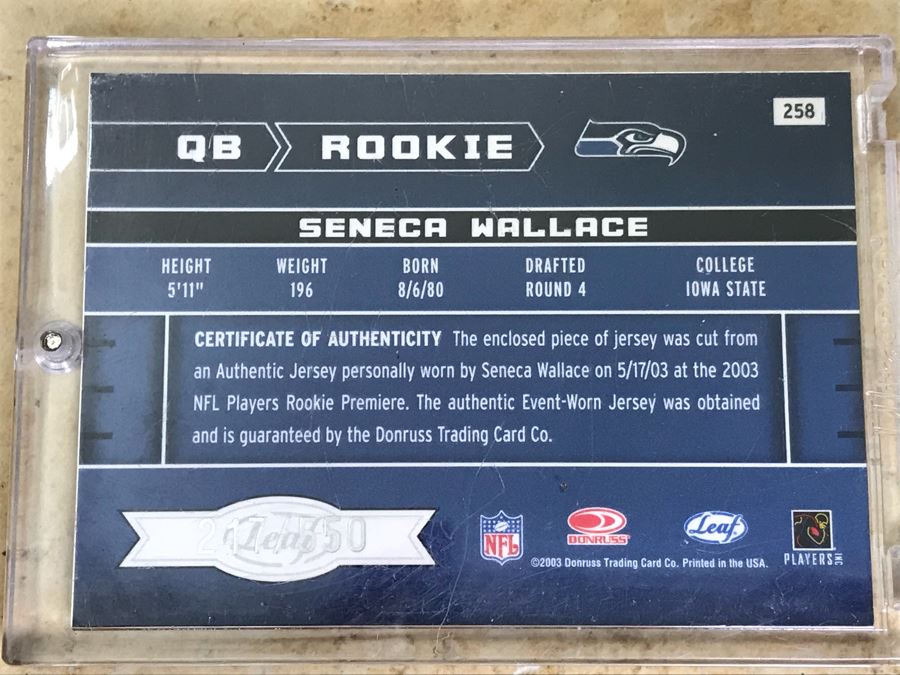 2003 Donruss Football Card Rookie Card With Event-Worn Jersey Limited Edition [Photo 3]