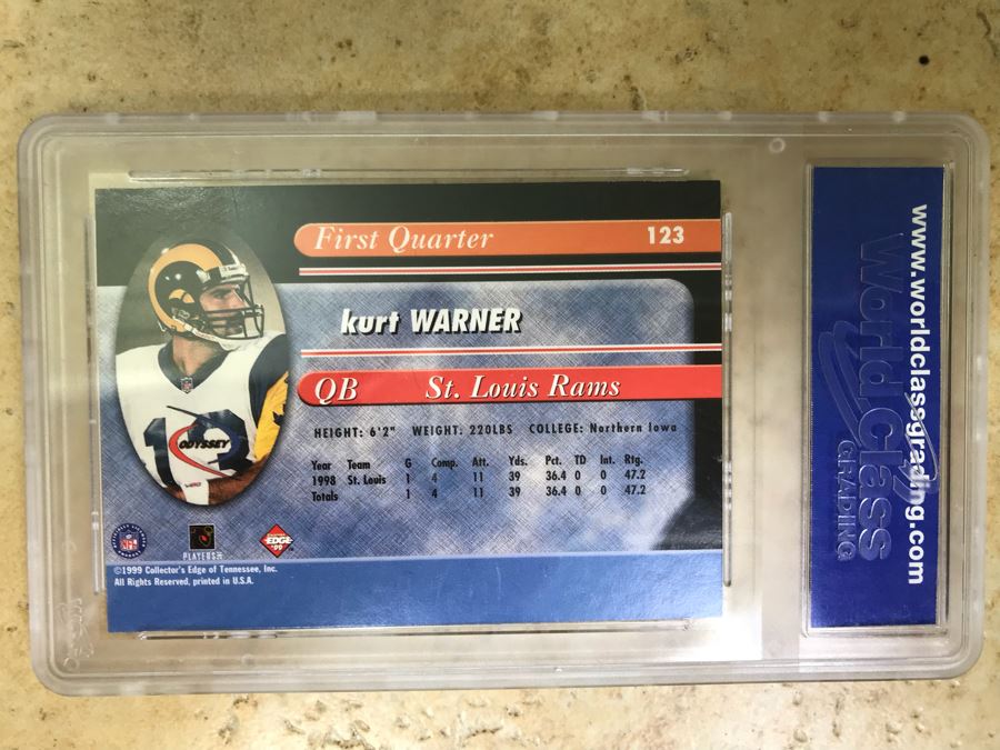 Graded 10 1999 Collector's Edge Odyssey Rookie Football Card Kurt Warner [Photo 4]