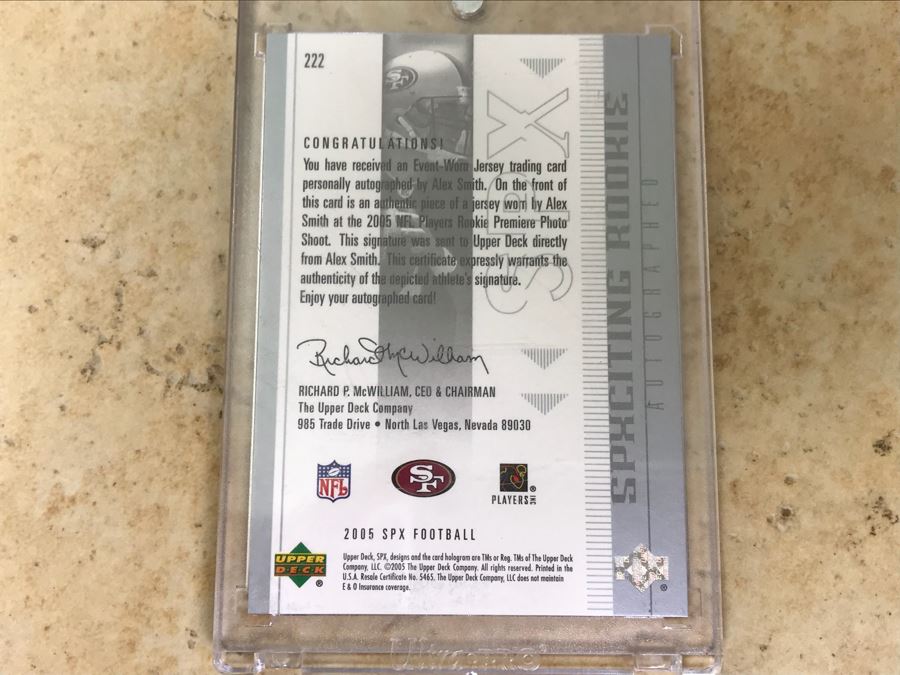 2005 Upper Deck Signed Football Card With Event Worn Jersey Alex Smith Limited Edition [Photo 4]