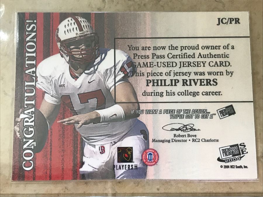 Press Pass 2004 Game-Used College  Jersey Card Philip Rivers Limited Edition [Photo 4]