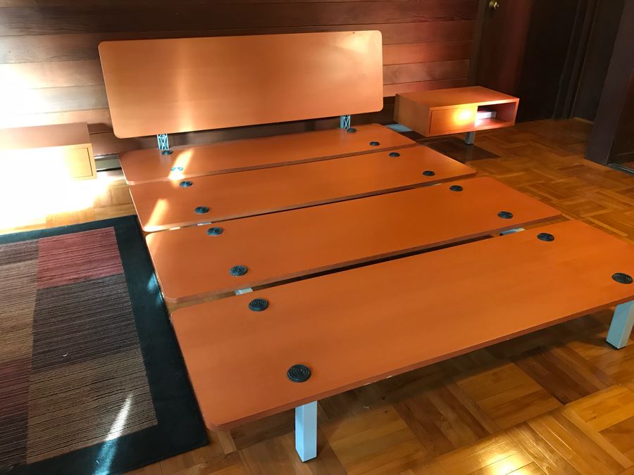 Cassina Italian Queen Size Modern Bed With Attached Nightstands [Photo 3]