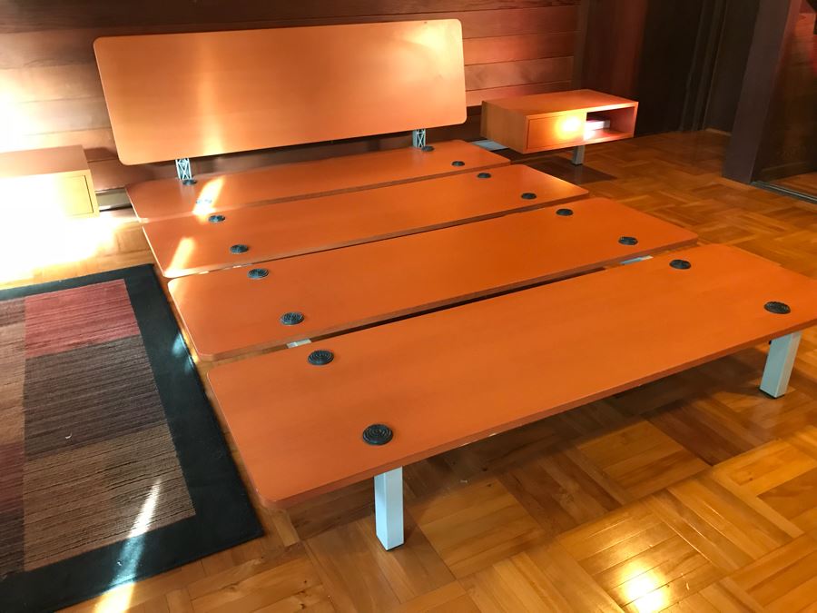 Cassina Italian Queen Size Modern Bed With Attached Nightstands [Photo 4]