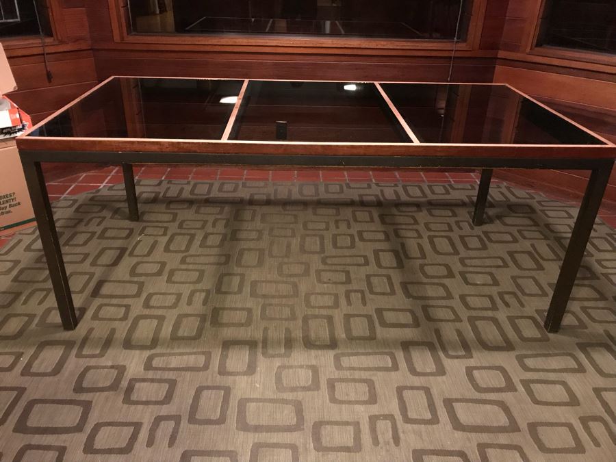Modernist Dining Table Constructed Of Wooden Sides Metal Legs And A 3-Panel Glass Top [Photo 5]