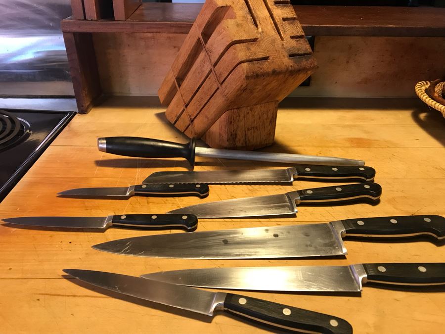 Set Of Kitchen Knives (Mainly Hoffritz) And Wooden Knife Holder [Photo 1]