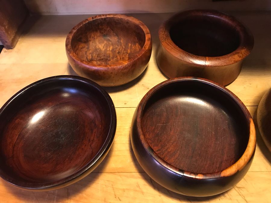 Large Wooden Salad Bowl With Wooden Spoons, Wooden Tray, (12) Carved Wooden Bowls (Some DANSK) And Frank Lloyd Wright Style Wooden Trivet [Photo 7]