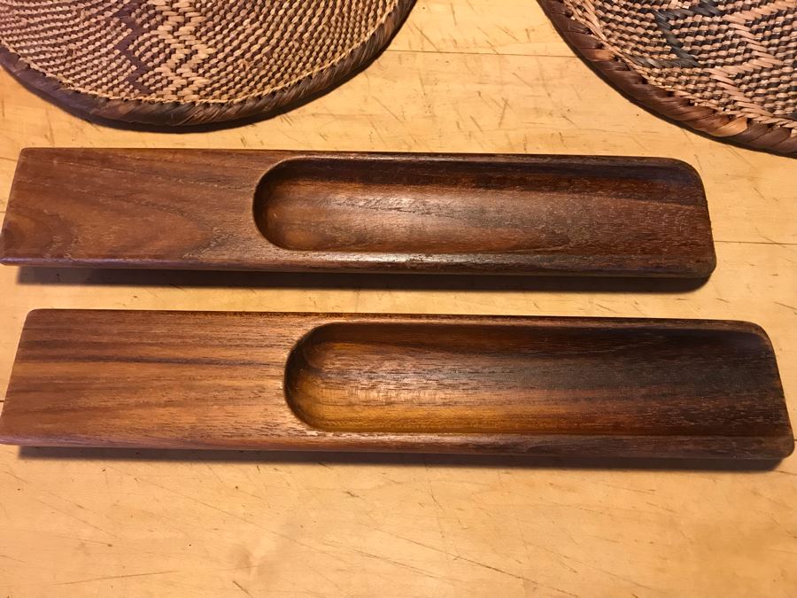 Various Native American Baskets With Pair Of DANSK Teak Mid-Century Modern Salad Servers [Photo 23]