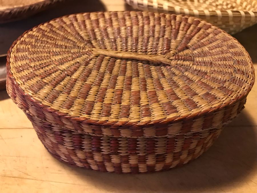 Various Native American Baskets With Pair Of DANSK Teak Mid-Century Modern Salad Servers [Photo 12]