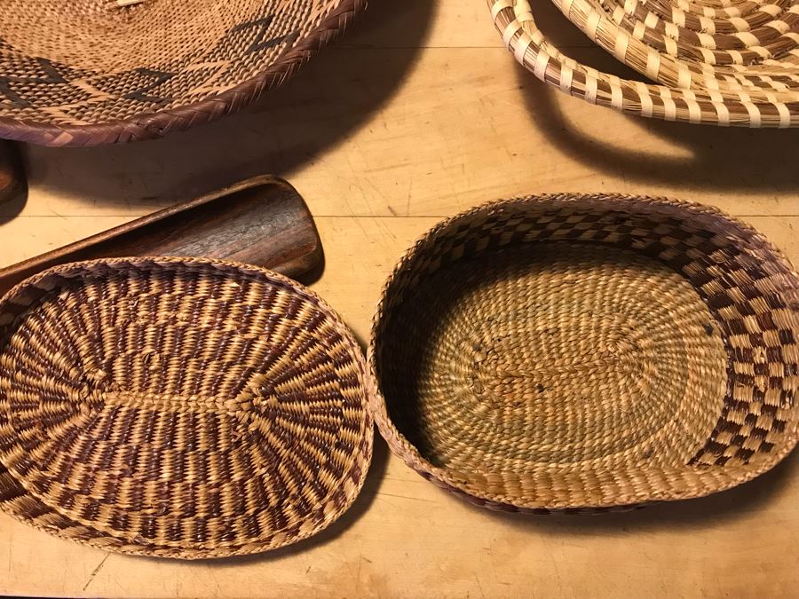 Various Native American Baskets With Pair Of DANSK Teak Mid-Century Modern Salad Servers [Photo 15]