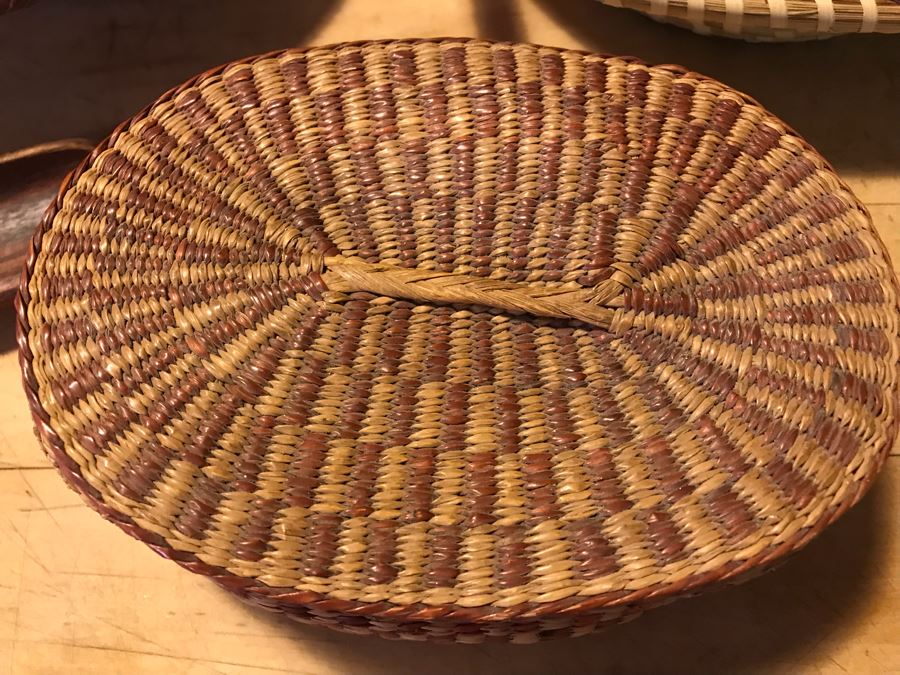 Various Native American Baskets With Pair Of DANSK Teak Mid-Century Modern Salad Servers [Photo 13]