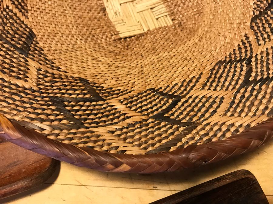 Various Native American Baskets With Pair Of DANSK Teak Mid-Century Modern Salad Servers [Photo 4]