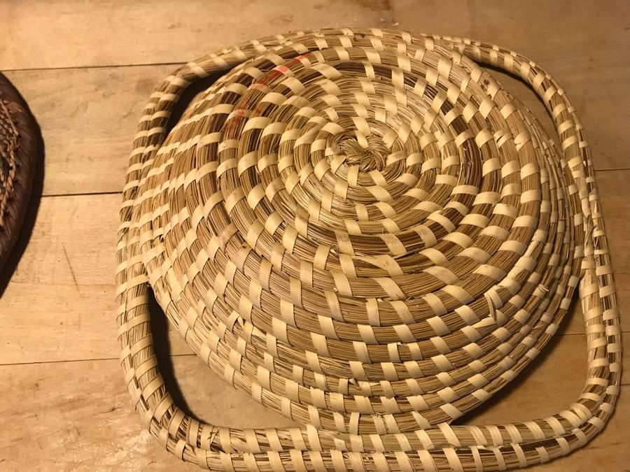 Various Native American Baskets With Pair Of DANSK Teak Mid-Century Modern Salad Servers [Photo 21]
