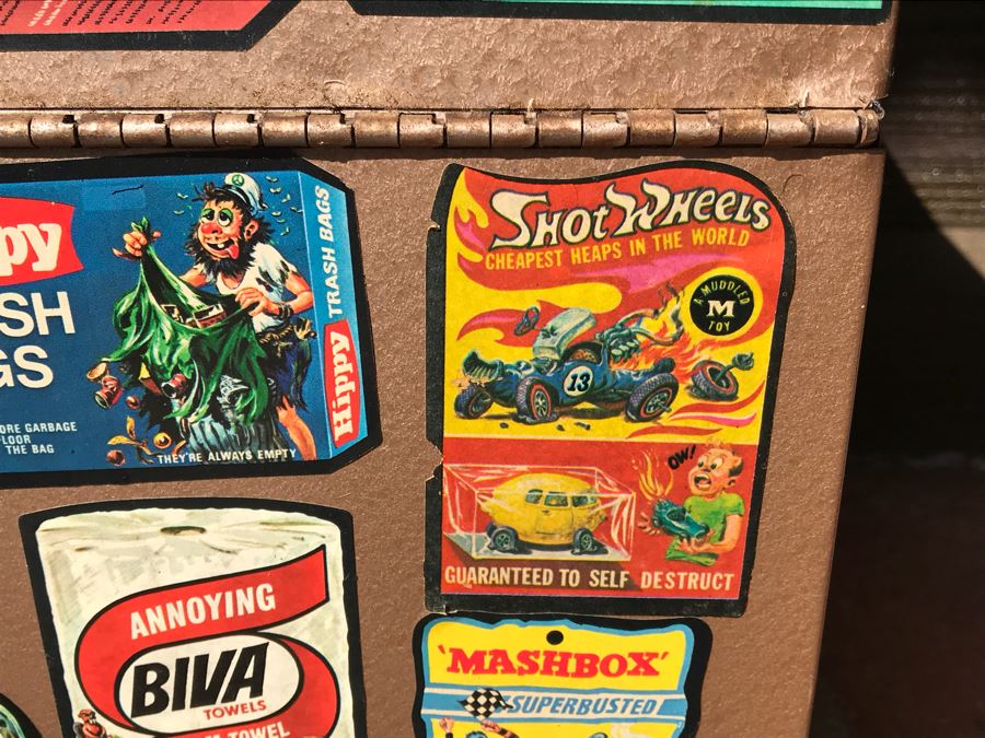 Vintage Metal Storage Box Decorated With MAD Magazine Stickers