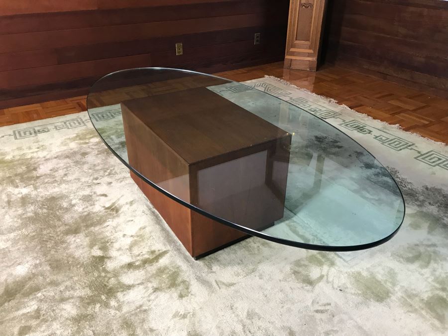 Wooden Coffee Table Base With Oval 3/4' Glass Top 28'W X 18'D X 18'H  [Photo 5]