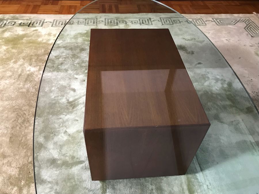 Wooden Coffee Table Base With Oval 3/4' Glass Top 28'W X 18'D X 18'H  [Photo 6]