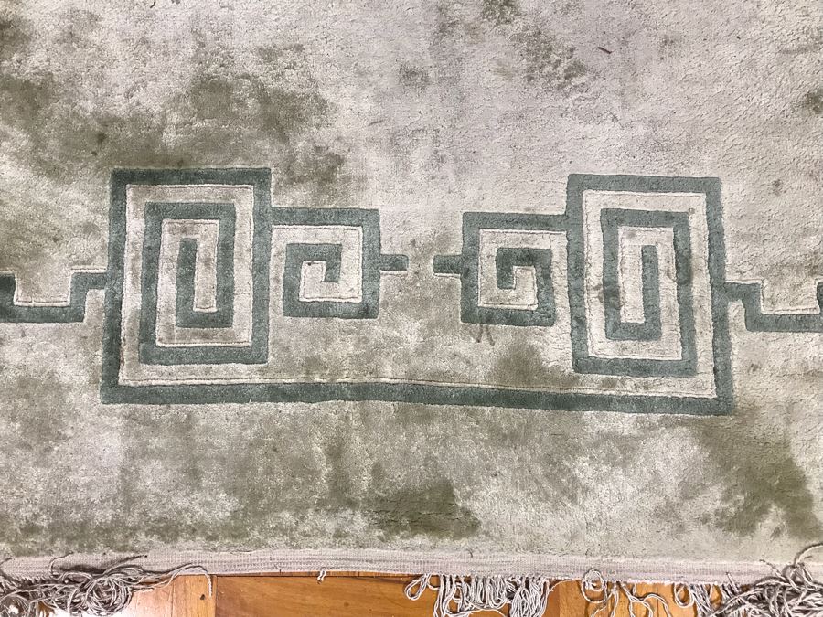 Large Silk Asian Geometric Pattern Light Green Area Rug 13' 8' X 9' 11' [Photo 4]