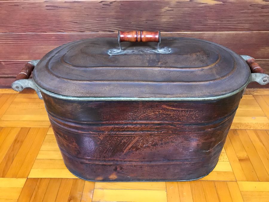 Large Vintage Copper Boiler Canning Wash Tub With Lid And Handles [Photo 2]