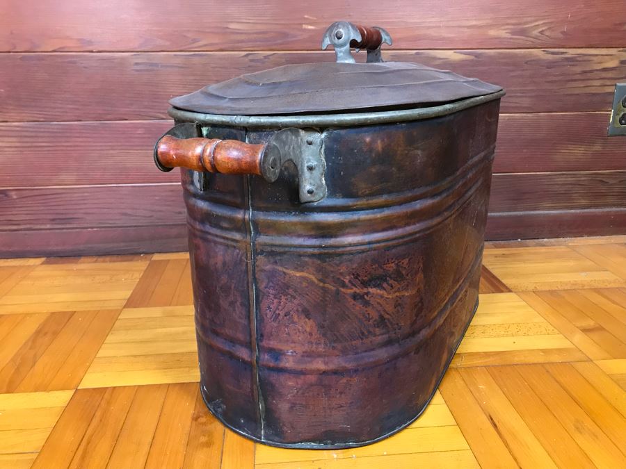 Large Vintage Copper Boiler Canning Wash Tub With Lid And Handles [Photo 3]