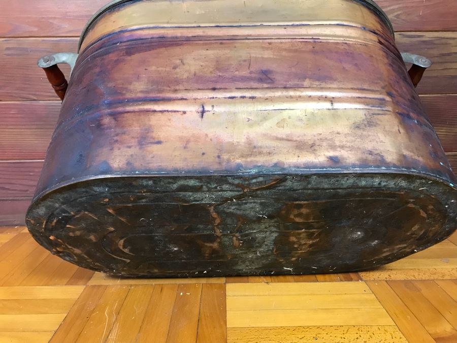 Large Vintage Copper Boiler Canning Wash Tub With Lid And Handles [Photo 6]