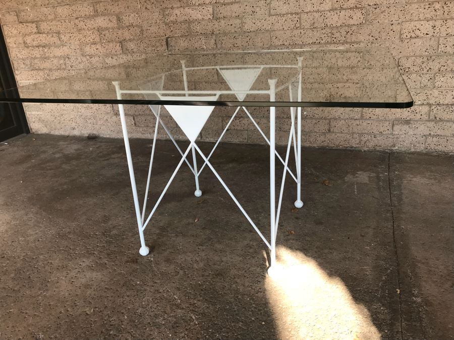 Custom Made White Metal Table Designed To Match Frank Lloyd Wright Chairs Sold In Previous Sale [Photo 4]