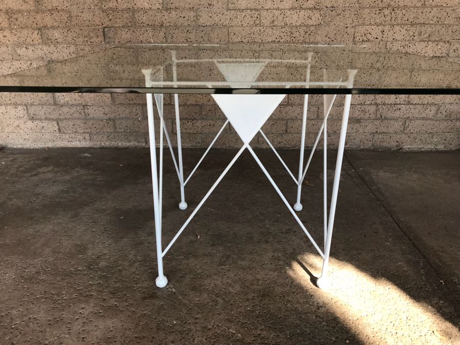 Custom Made White Metal Table Designed To Match Frank Lloyd Wright Chairs Sold In Previous Sale [Photo 3]