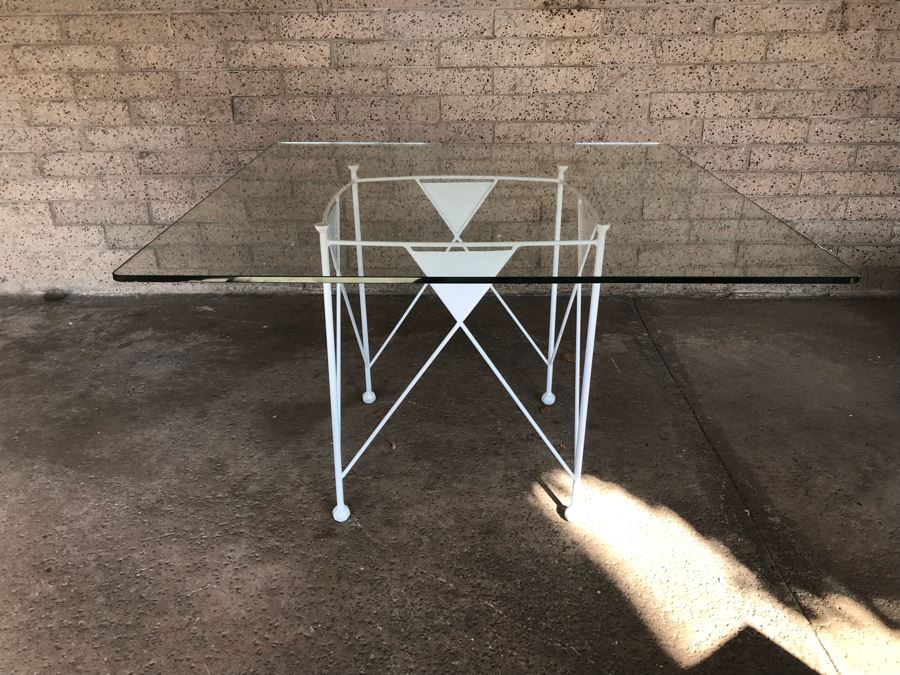 Custom Made White Metal Table Designed To Match Frank Lloyd Wright Chairs Sold In Previous Sale [Photo 6]