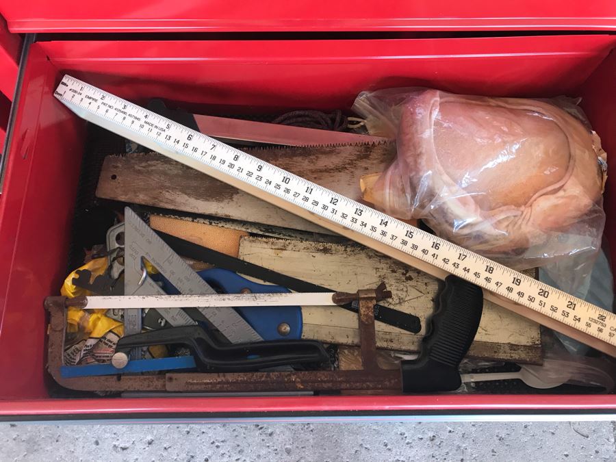 Pair Of Rolling Task Force Tool Boxes On Casters Filled With Tools - See Photos [Photo 7]