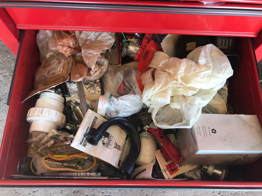Pair Of Rolling Task Force Tool Boxes On Casters Filled With Tools Plus Upper Tool Box Filled With Tools - See Photos For Tools [Photo 19]