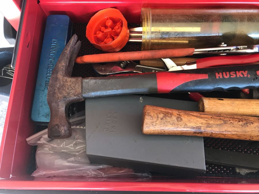 Pair Of Rolling Task Force Tool Boxes On Casters Filled With Tools Plus Upper Tool Box Filled With Tools - See Photos For Tools [Photo 13]
