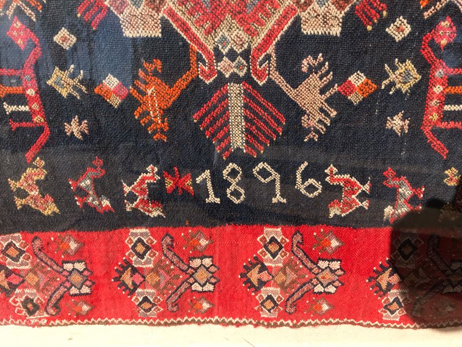 Antique 1896 Hand Knotted Rug With Geometric Patterns Encased In Acrylic Shadowbox Ready For Wall Hanging [Photo 8]