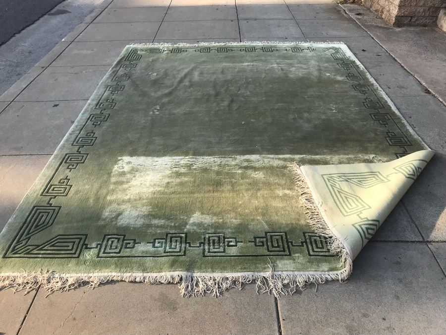 Silk Asian Geometric Pattern Light Green Area Rug 10'  X 7' 11' [Photo 6]