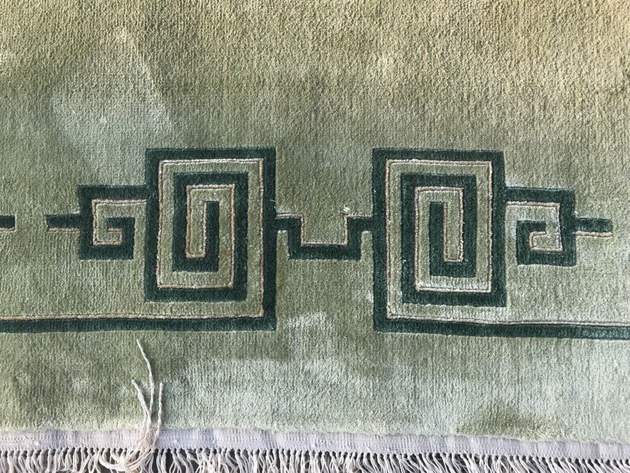 Silk Asian Geometric Pattern Light Green Area Rug 10'  X 7' 11' [Photo 5]
