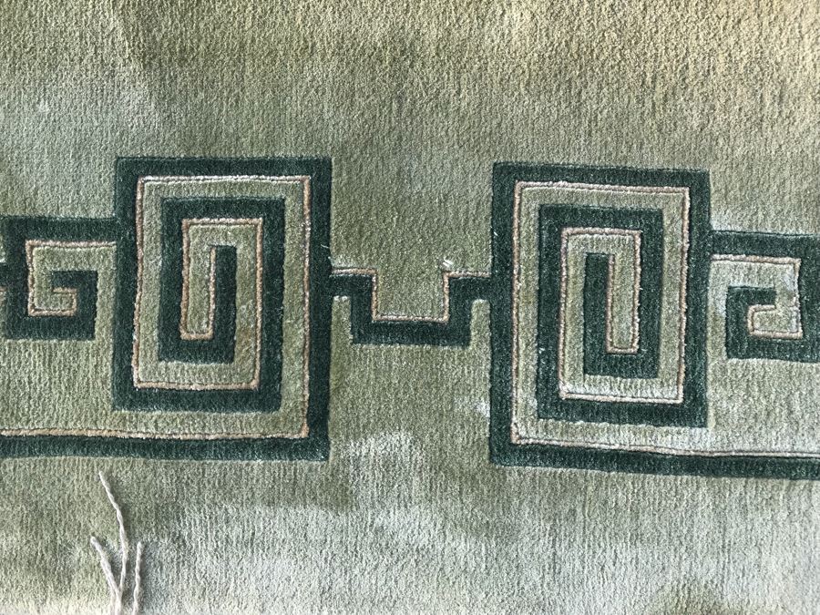 Silk Asian Geometric Pattern Light Green Area Rug 10'  X 7' 11' [Photo 4]